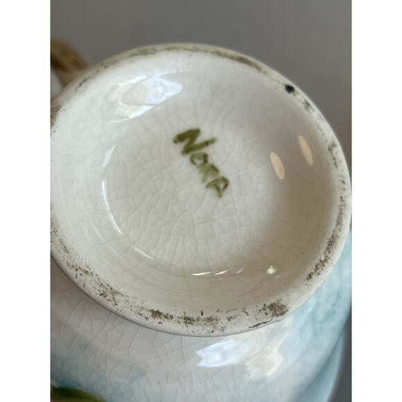 Hand Painted Porcelain Sugar Or Honey Bowl Lid Blue Pink Roses Gold Trim Signed - Picture 12 of 16